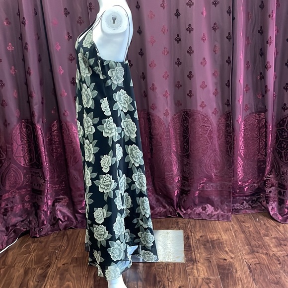Vintage Deadstock Black Floral Spaghetti Strap Maxi Dress Size Large - Picture 5 of 7